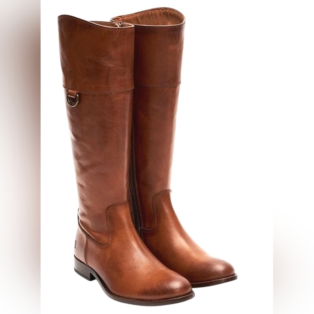FRYE SIZE 7 MELISSA D RING TALL BOOTS BROWN CARAMEL LEATHER EQUESTRIAN SHOES EUC